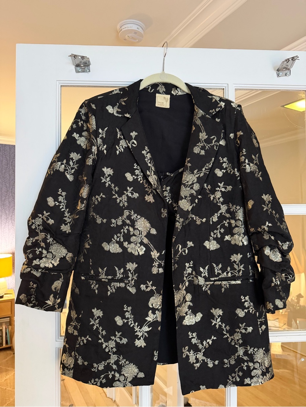 Pailmi & Harsh Black Blazer Jacket with Gold Floral Jacquard